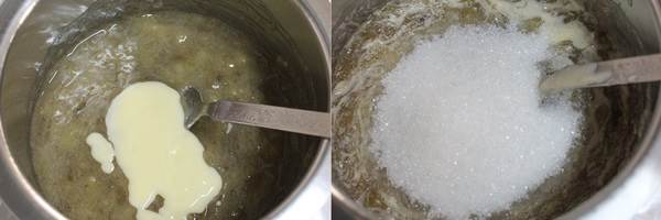 mixing wet ingredients for eggless banana marble cake